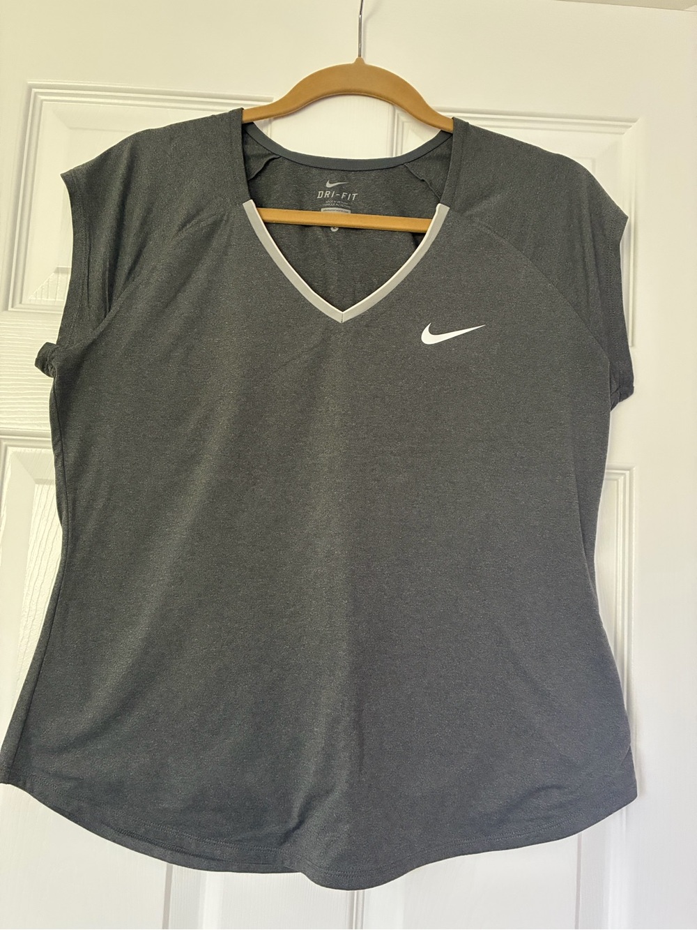 Nike Women's Dark Gray V-Neck Dri-FIT Short Sleeve Top